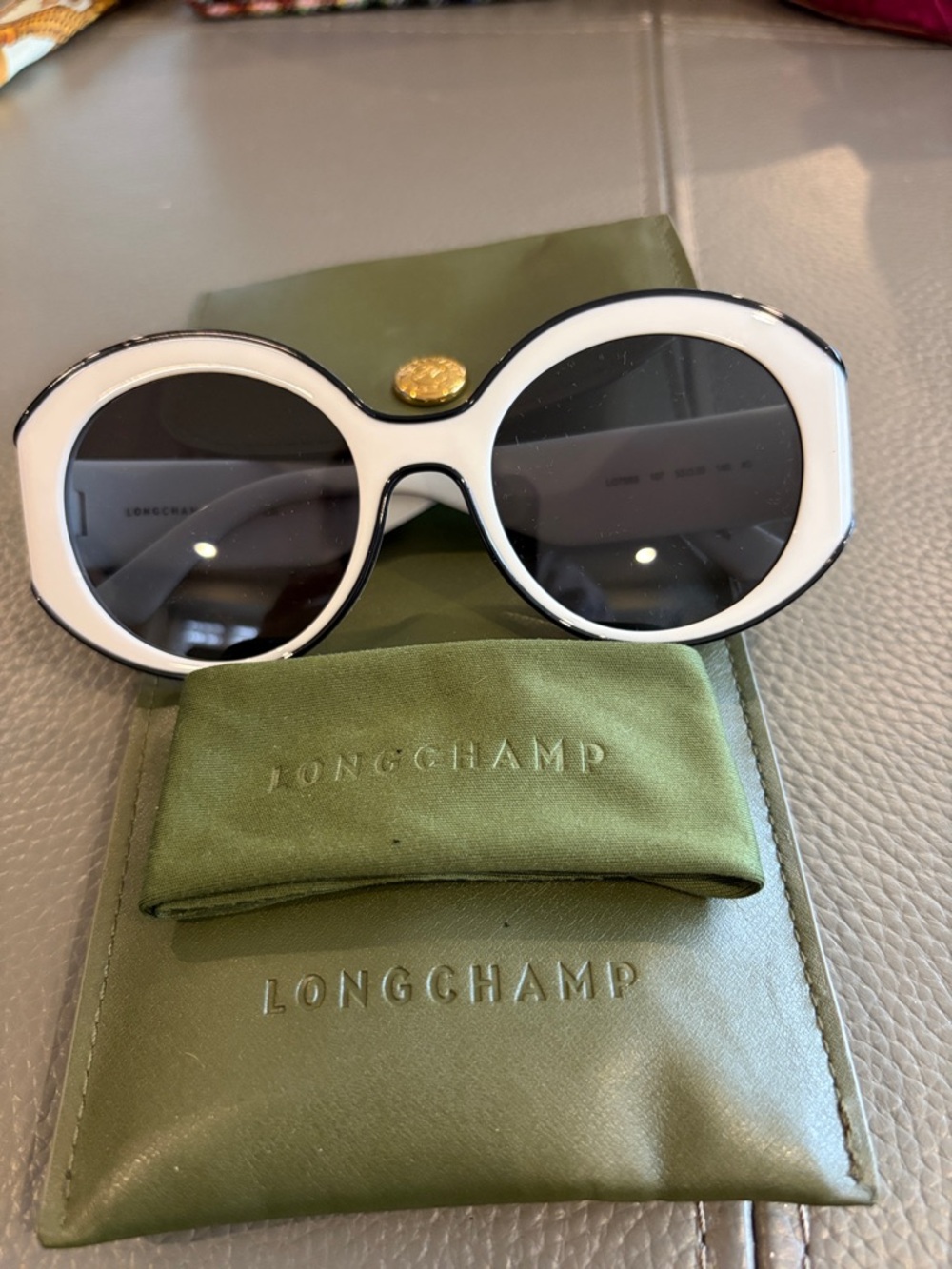 Longchamp Black & White Oversized Round Sunglasses